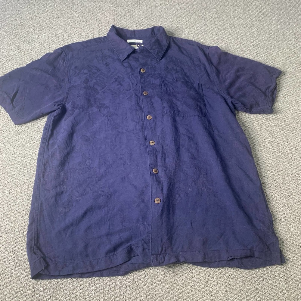 Ocean & Coast‎ Mens Shirt Size Large Blue Washable Silk Short Sleeves Button Up